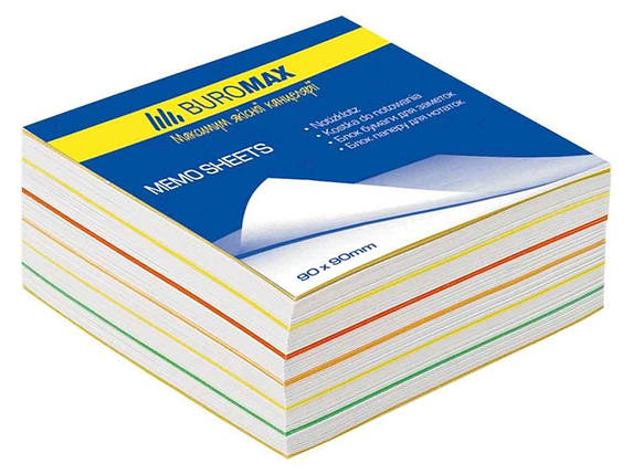 Блок паперу для нотаток Веселка 90х90х40мм, скл BM.2244 ТМ BUROMAX FG, фото 1