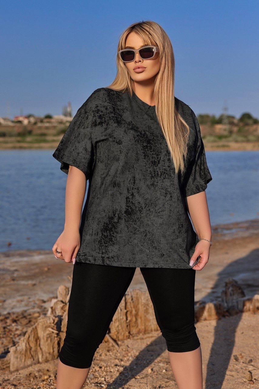Футболка жіноча ТРИКОТАЖНА TRENDS ЧОРНИЙ оверсайз 5253, фото 1