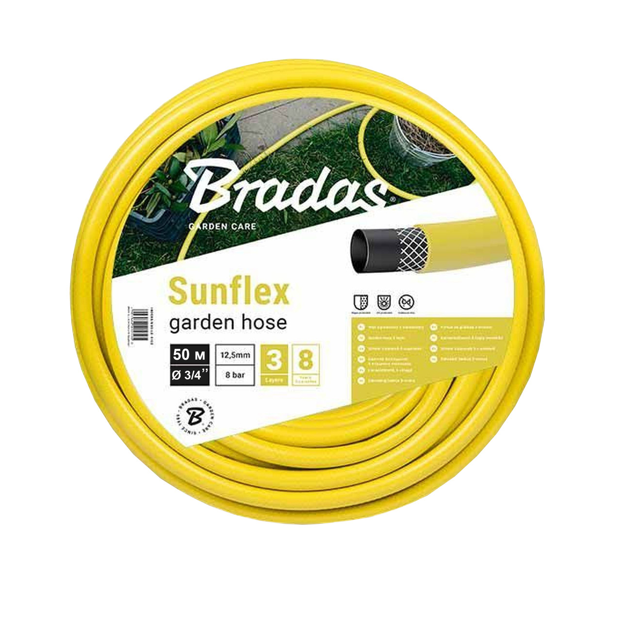 Шланг для поливу SUNFLEX  3/4" - 50м Bradas Польща жовтий WMS3/450 Techno-Torba Гарант Якості