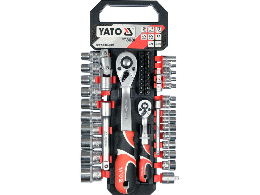 Набір тріскаток 1/2", 1/4" з аксесуарами YATO YT-38680, фото 1