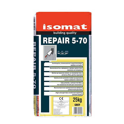 Ізомат Репейр 5-70 / Isomat Repair 5-70 - високоміцний, посилений фіброю, цементний ремонтний розчин (25 кг), фото 1