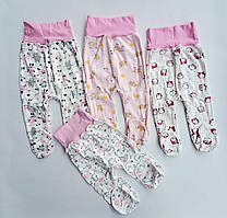 Дитячі повзунки рубчик-інтерлок на широкій гумці розмір 56-80, принт мікс в пакованні