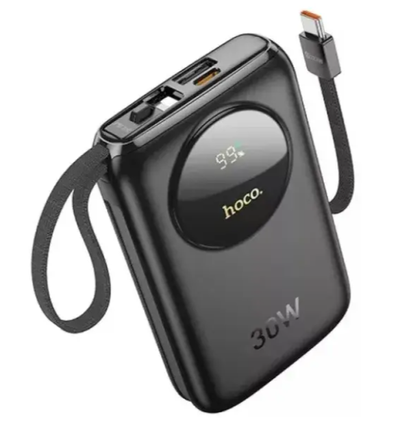 Зовнішній портативний акумулятор Hoco Q19 Lucky fully compatible with digital display and cable 10 000mAh Black 30W, фото 1