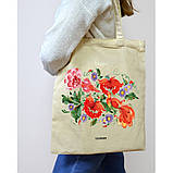Екошопер BookOpt BK4002 Петриківський розпис Червоні квіти бежевий, фото 8