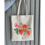 Екошопер BookOpt BK4002 Петриківський розпис Червоні квіти бежевий, фото 6