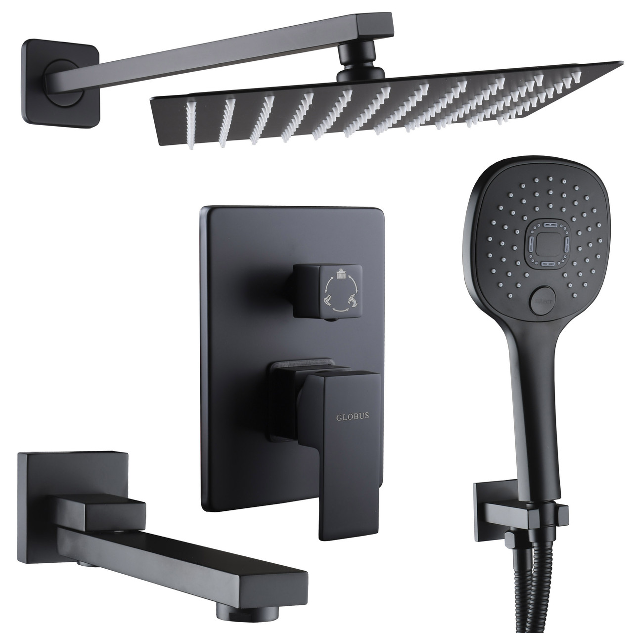 Душова система Globus Lux GLM-305N-BB-SMART вбудована на три споживача,поворот. вилив,Чорний мат Зроби це - Vdalo