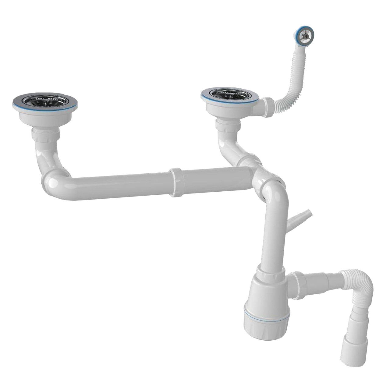 Сифон для мойки гранитной двойной 3 1/2", 60 мм винт, круглый перелив ...