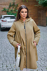 Легкий плащ великих розмірів з капюшоном бежевий