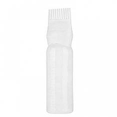 Флакон аплікатор для фарбування волосся з гребінцем пластиковий білий, 200 мл (91221)