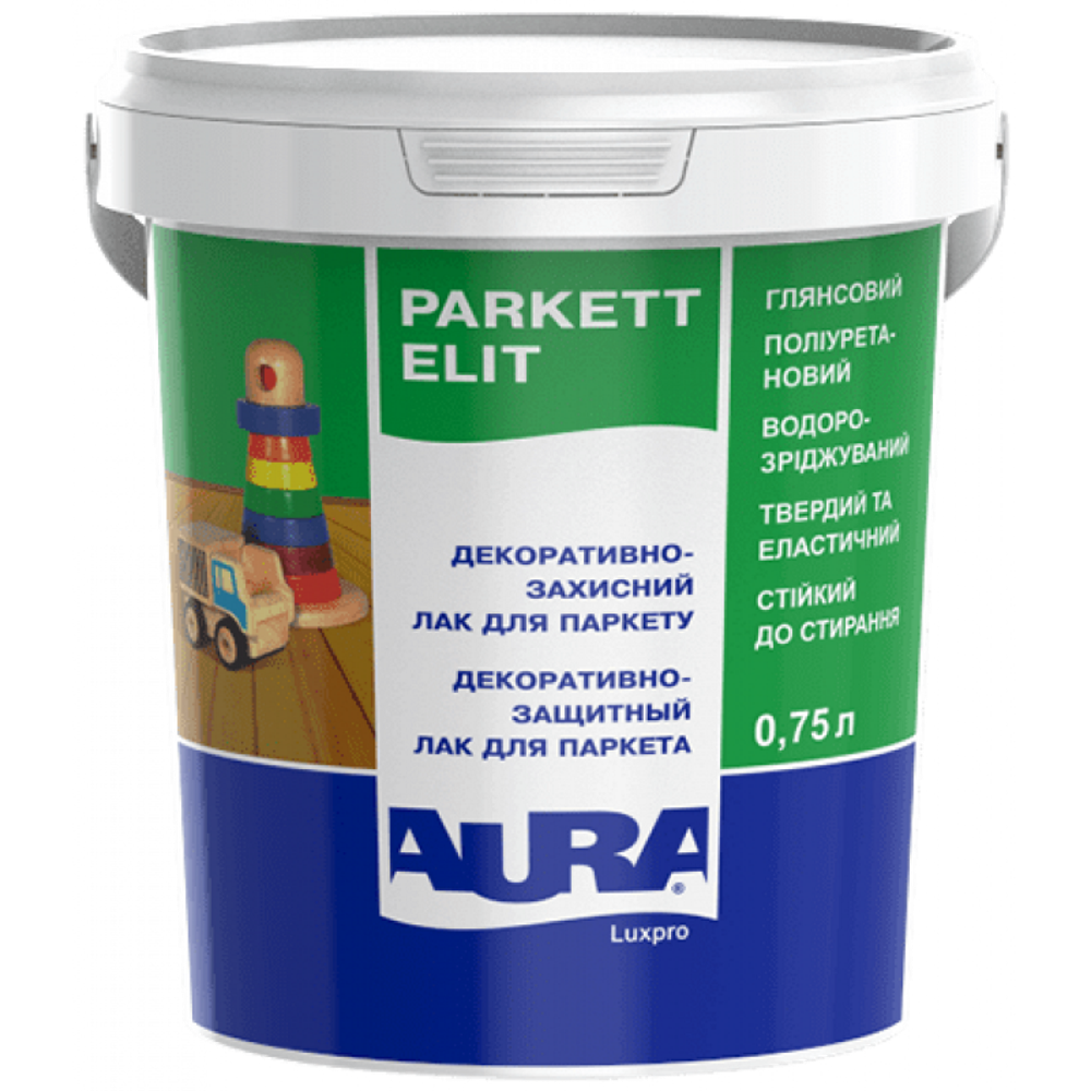 Паркетний поліуретановий водорозріджуваний глянцевий лак Aura Luxpro Parkett Elit, 0,75л