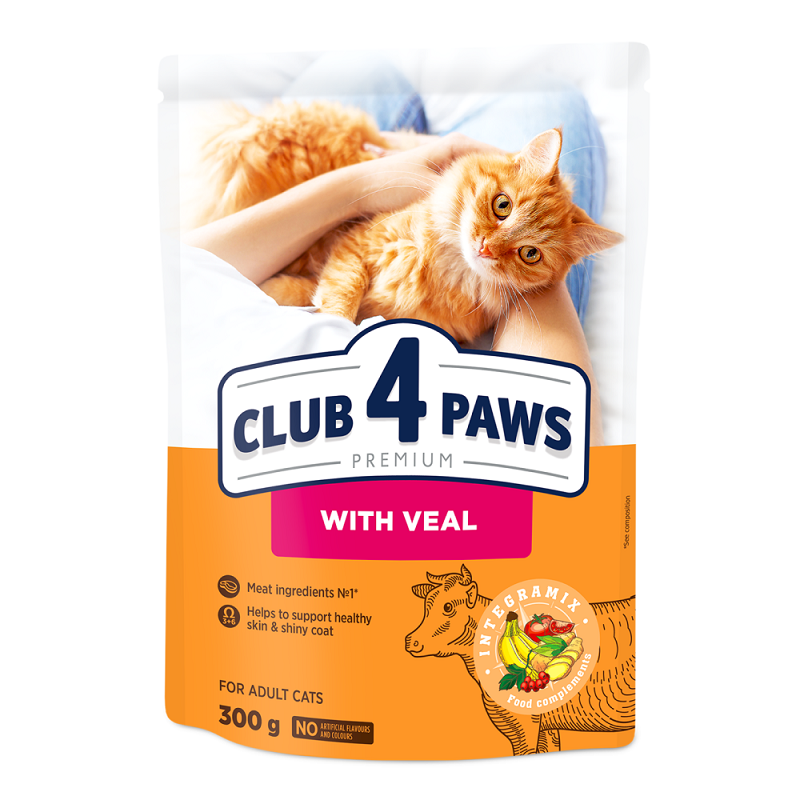 Сухий корм для котів Adult Cats Veal з телятиною 300 г Клуб 4 лапи