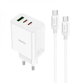 Мережевий зарядний пристрій Hoco C126A PURE POWER PD40W THREE-PORT + USB-C + кабель Type-C