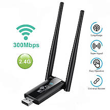 USB підсилювач Wi-Fi сигналу, до 300 Мбіт/с Двохантений, Вайфай репітер, фото 5
