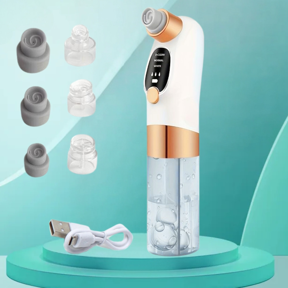 Вакуумний апарат для гідропілінгу та масажу обличчя прилад очищення пор та видалення чорних цяток з 6 насадками, фото 1