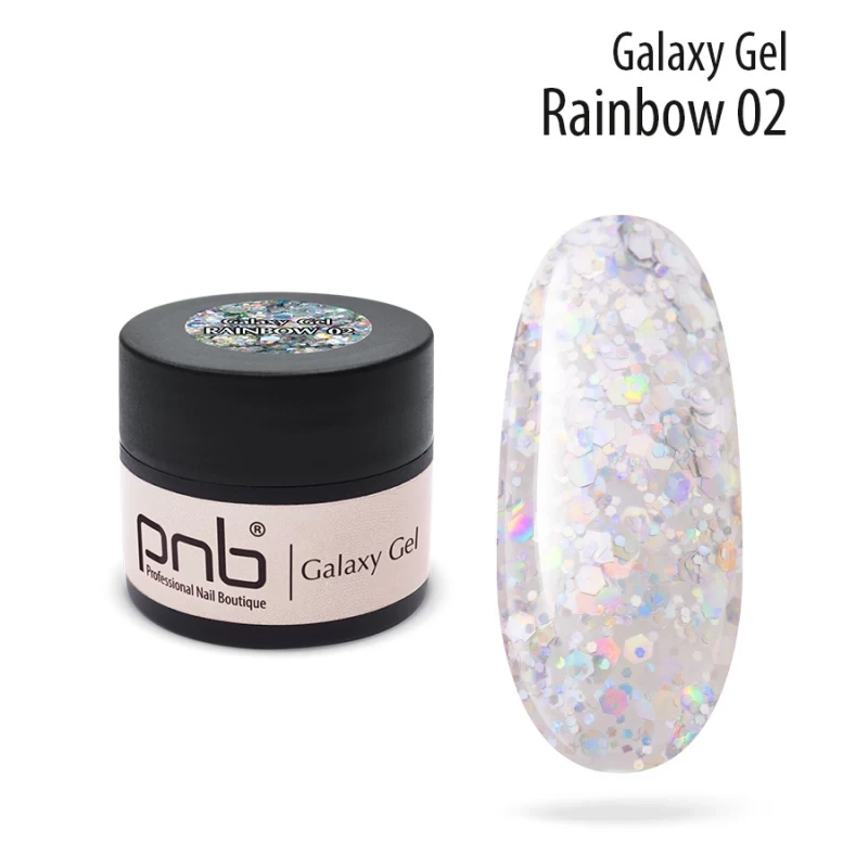 Гель для дизайну PNB Galaxy Gel 02, Rainbow, глітер, 5 мл