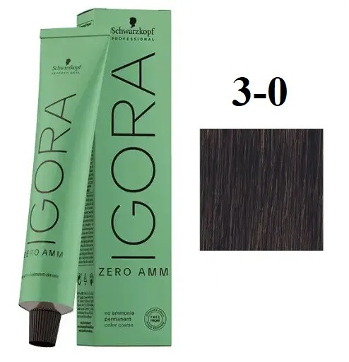 Стійка крем-фарба без аміаку Schwarzkopf Igora Zero Amm 3-0 Темно коричневий натуральний 60 мл