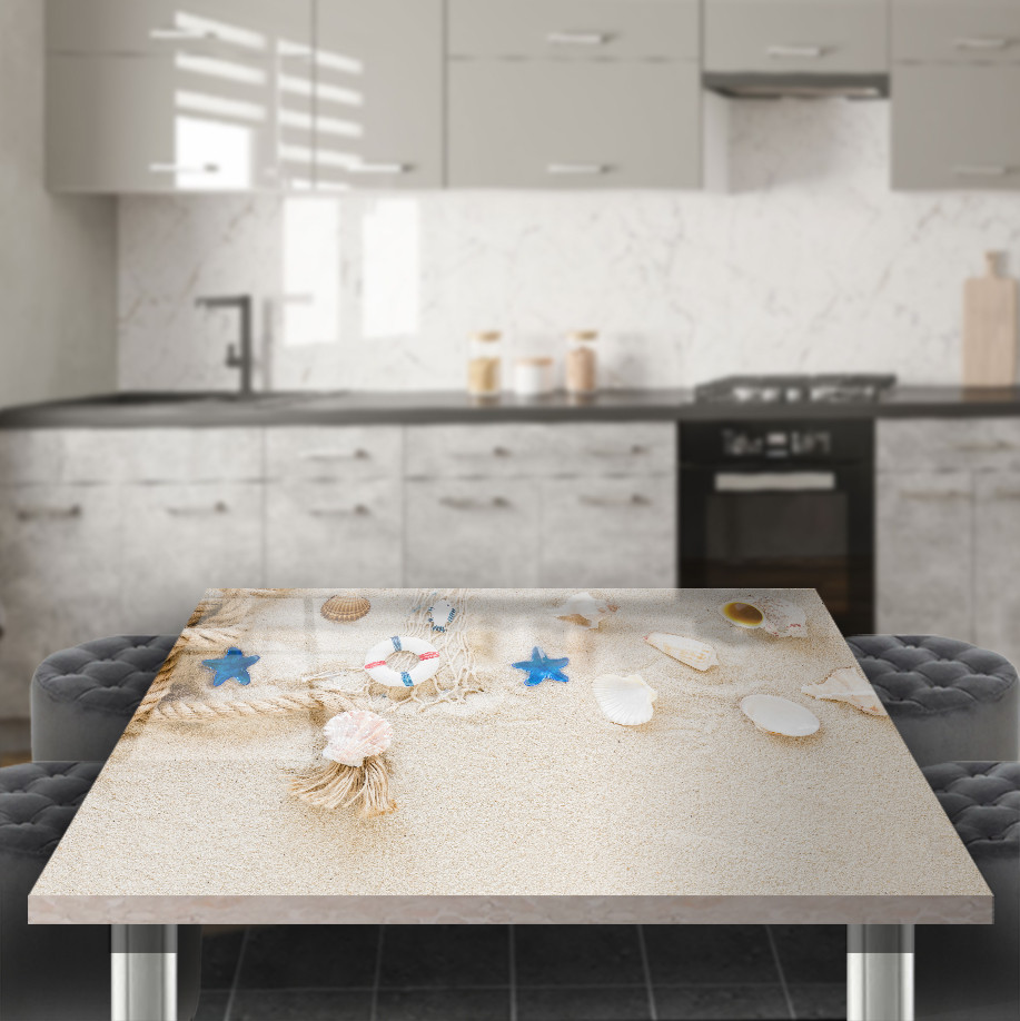 Вінілова наклейка на стіл з фотодруком Пісок з черепашками, подвійна плівка, що самоклеїться, 60 х 100 см