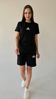 Жіночий літній костюм Adidas Футболка + Шорти чорний Комплект Адідас на літо