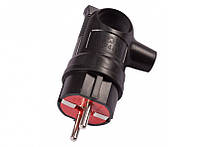 Вилка каучук із заземленням кутова з кільцем чорна 1130