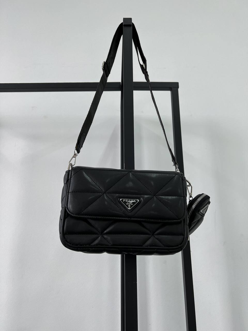 Жіноча сумка Prada Re-Nylon Padded Shoulder Black (Чорна) Прада Кросс Боді екошкіра на 1 відділення з гаманцем