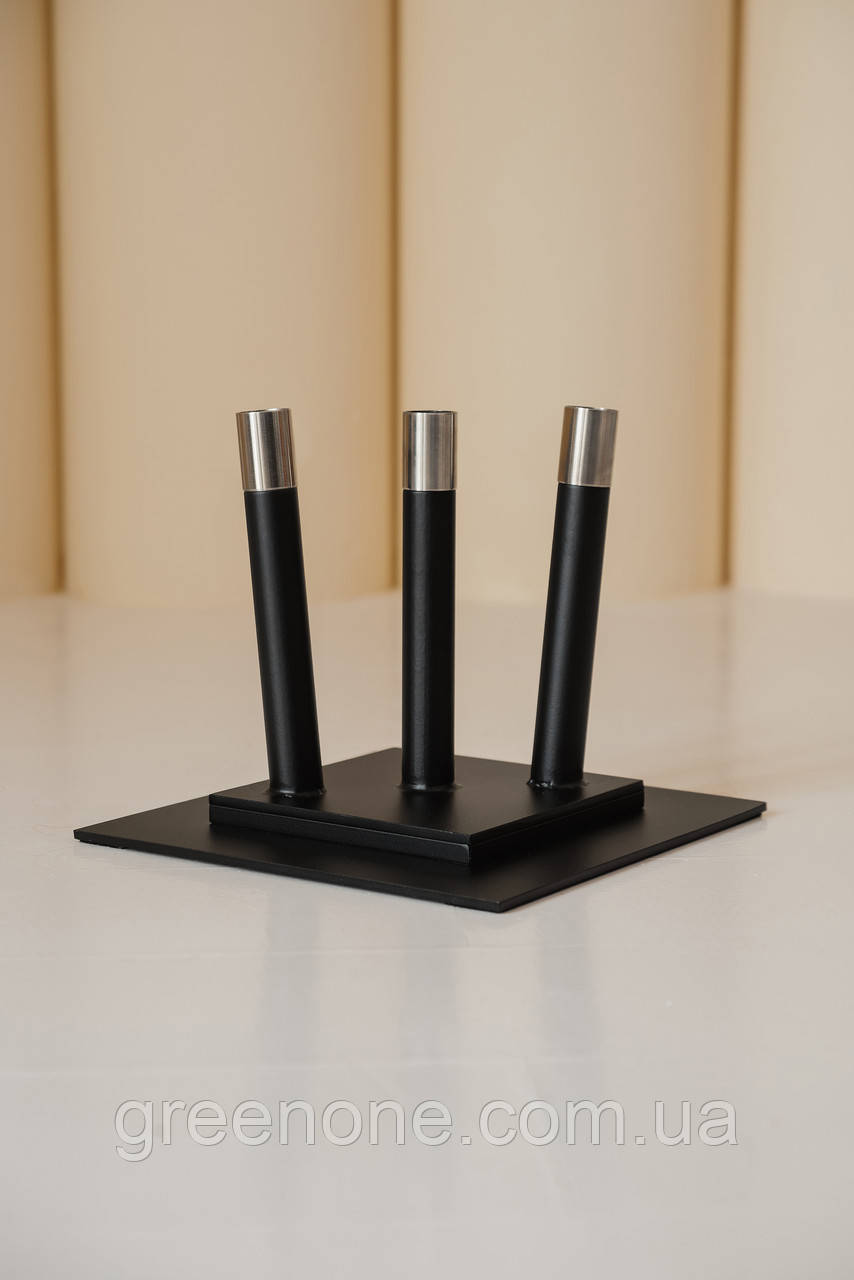 Підставка для прапора трьомісна, тримач металевий для вулиці на три прапори, важка металева підставка для прапора колір чорний, фото 1