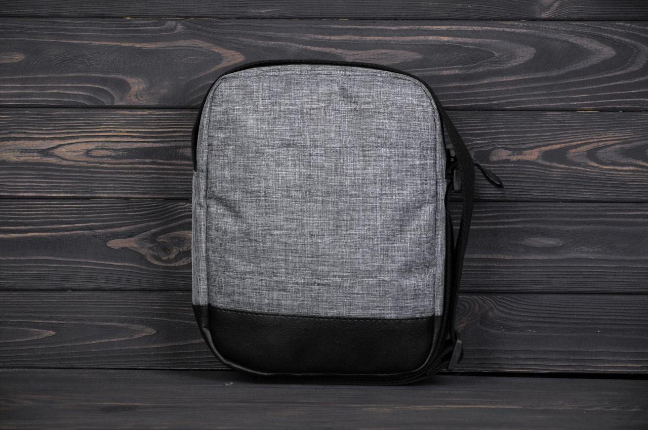 Барсетка сумка через плече чоловіча жіноча з регулятором месенджер baza сіра, фото 1