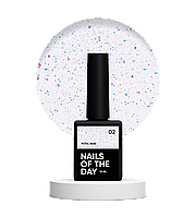 NAILSOFTHEDAY Potal base 02 – молочно-голуба база з поталлю (золотисто-фіолетова та бірюзова поталь), 10 мл