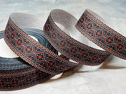 Репсова стрічка 2,5 см- Вишиванка, арт 014903, 1 метр, Різнокольоровий