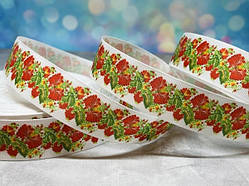 Репсова стрічка 2,5 см- Петриківський розпис арт 014899, 1 метр, Різнокольоровий