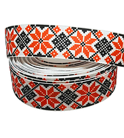 Репсова стрічка 2.5 см, Червона зірка на білому, метр, Різнокольоровий