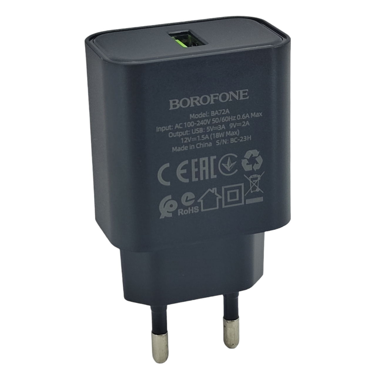 Зарядний пристрій Borofone BA72A QC 3.0 18W (Чорний)