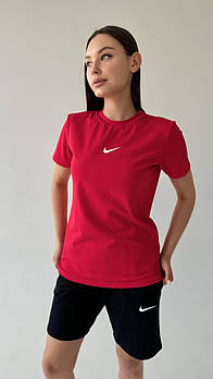 Жіночий літній костюм Nike Футболка + Шорти червоний з чорним Комплект Найк на літо