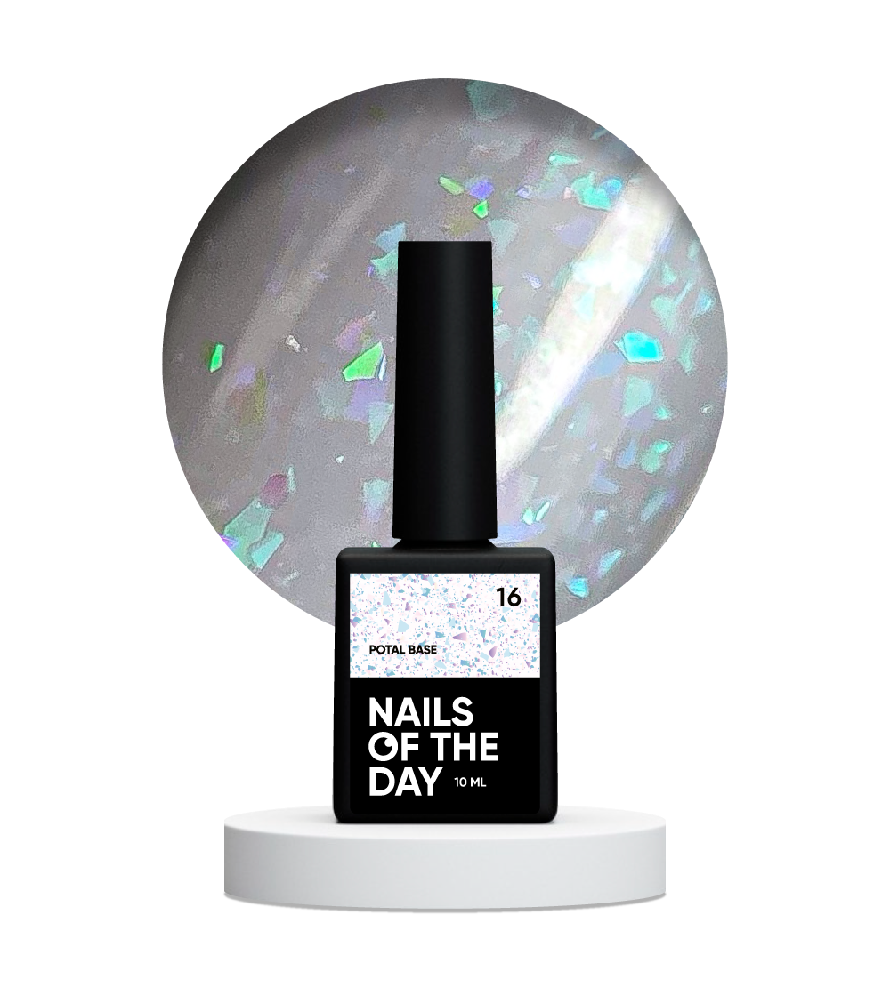NAILSOFTHEDAY Potal base 16 – ніжно-молочна база з голографік стильною поталлю, 10 мл, фото 1