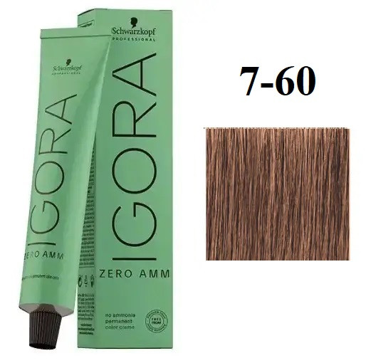 Стійка крем-фарба без аміаку Schwarzkopf Igora Zero Amm 7-60 Середньо-русявий шоколадний натуральний 60 мл