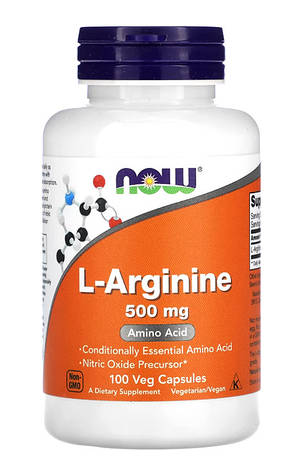 Амінокислота L-аргінін Now Foods L-Arginine 500 мг 100 капс США, фото 1