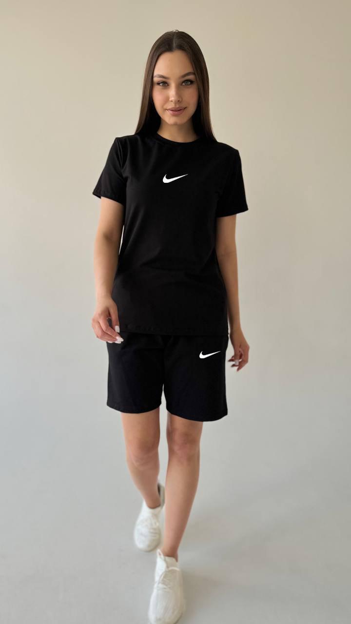 Жіночий літній костюм Nike Футболка + Шорти чорний Комплект Найк на літо