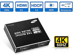 HDMI 1 на 2 порти спліттер 4k/60hz/1080P активний 1x2 розгалужувач HDMI2.0 Splitter з підтримкою Scaler EDID 2.2 (WAZ-F12)