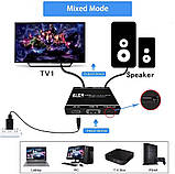 Аудіорозгалужувач HDMI 1 на 2 порти спліттер 4k 60hz 1x2 розгалужувач HDMI2.0b Splitter з підтримкою EXTRACT AUDIO (WAZ-F12C), фото 4