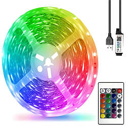 Світлодіодна RGB стрічка від USB з пультом 5050, 5м / Підсвічування для меблів / Гнучка стрічка для дому