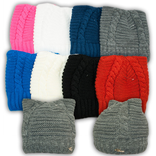 В'язана шапка з вушками для дівчаток,V2021, підкладка фліс, фото 1