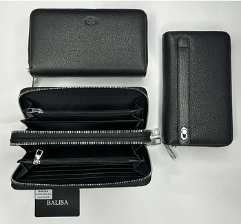 Гаманець чоловічий чорний на блискавці натуральна шкіра Balisa