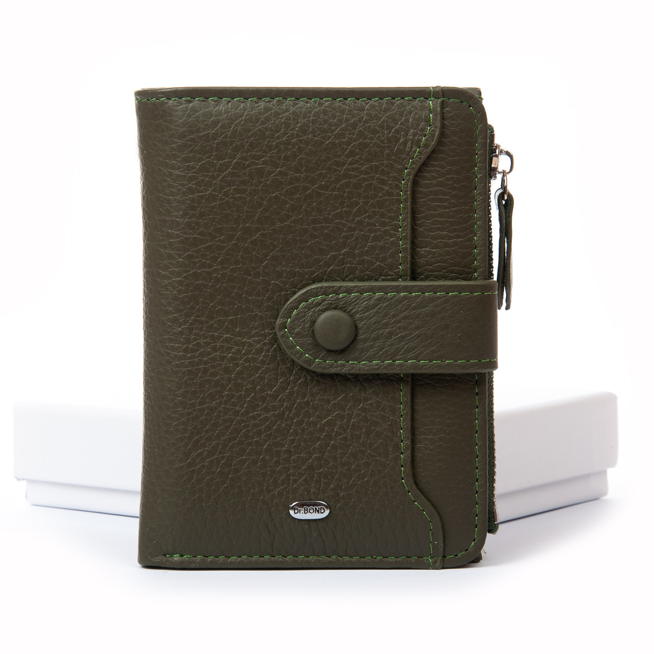 Гаманець жіночий шкіряний подвійного складання на блискавці Classic DR. BOND WN-23-17 green, фото 1
