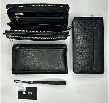 Гаманець чоловічий чорний на блискавці з петелькою натуральна шкіра Balisa