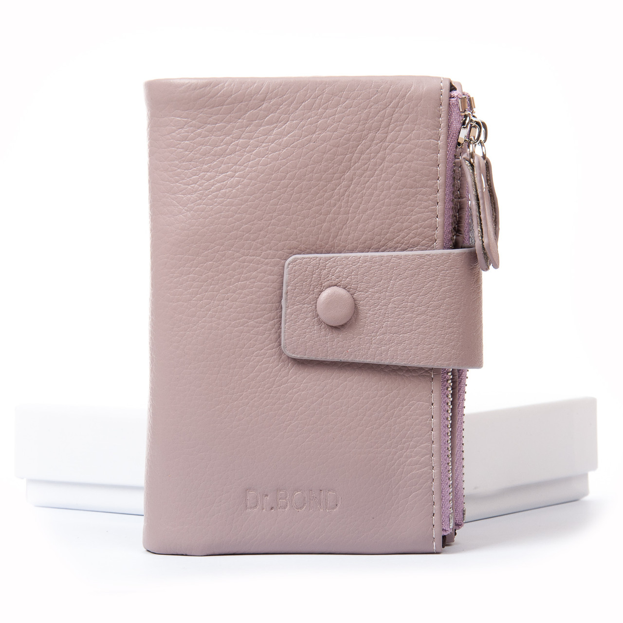 Гаманець жіночий шкіряний подвійного складання на блискавці Classic DR. BOND WN-23-19 pink-purple, фото 1