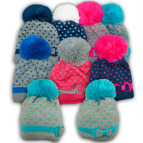 В'язана шапка з помпоном для дівчаток, V312, підкладка фліс, фото 1