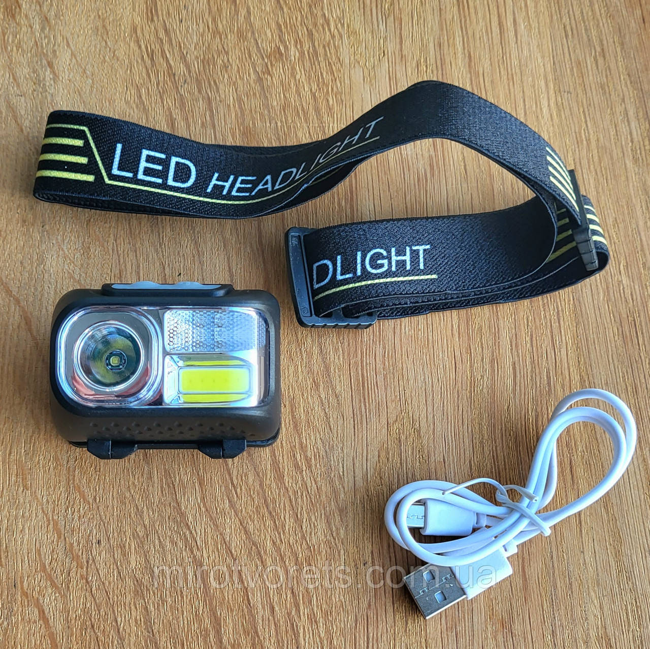Ліхтар налобний LED Headlamp XPE+COB+RGB, IPX4, microUSB 2089 датчик руху, вбудований акумулятор