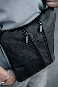 Чоловіча сумка слінг чорна з натуральної шкіри з регульованим ремінцем барсетка через плече для чоловіків