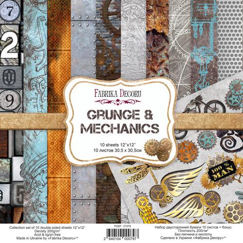 Набір двостороннього паперу 30.5х30.5см Fabrika Decoru "GRUNGE & MECHANICS " 10 листів FDSP-01079