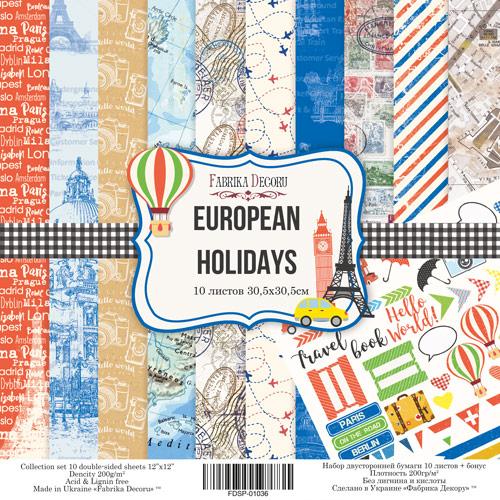 Набір двостороннього паперу 30.5х30.5см Fabrika Decoru "EUROPEAN HOLIDAYS" 10 листів FDSP-01036