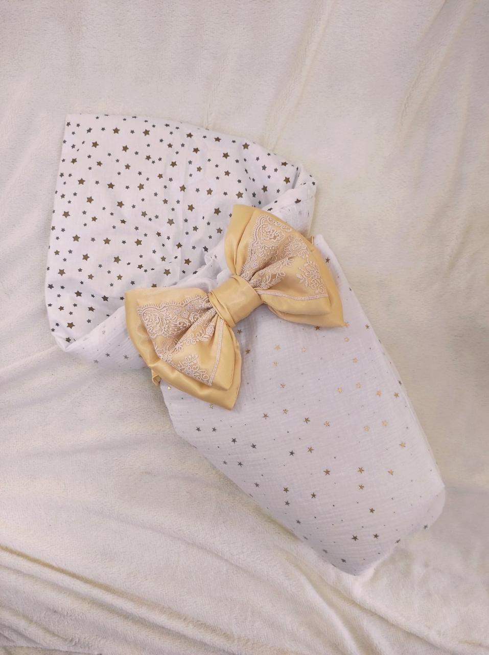 Дитячий літній мусліновий конверт на виписку конверт-ковдра ВЕСНА ЛІТО